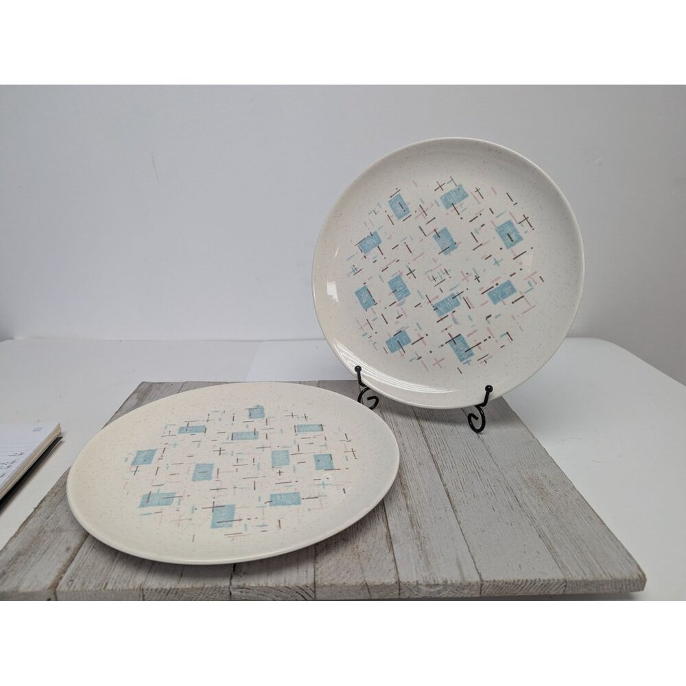 Vintage Set of 2 Vernonware Metlox Heavenly Days 10" Dinner Plates MCM - Picture 2 of 8